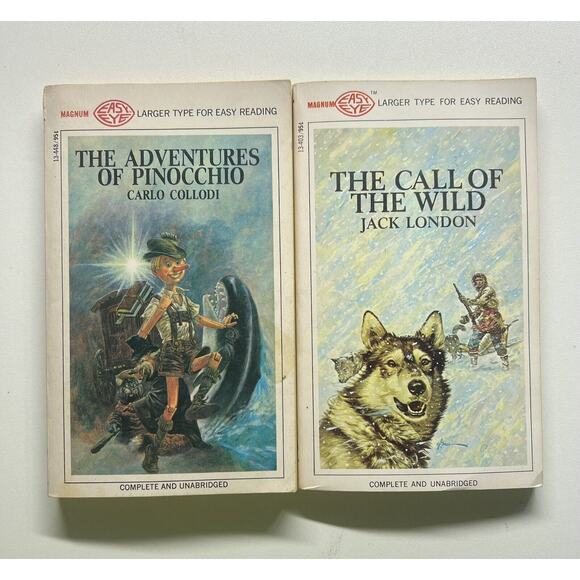 2 Magnum Easy Eye‎ Books The Adventures Of Pinocchio & The Call Of The Wild - Picture 1 of 6